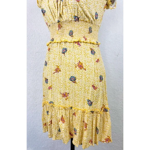ALL IN FAVOR • Yellow Floral Ruffle Mini Dress, XS - Picture 8 of 16